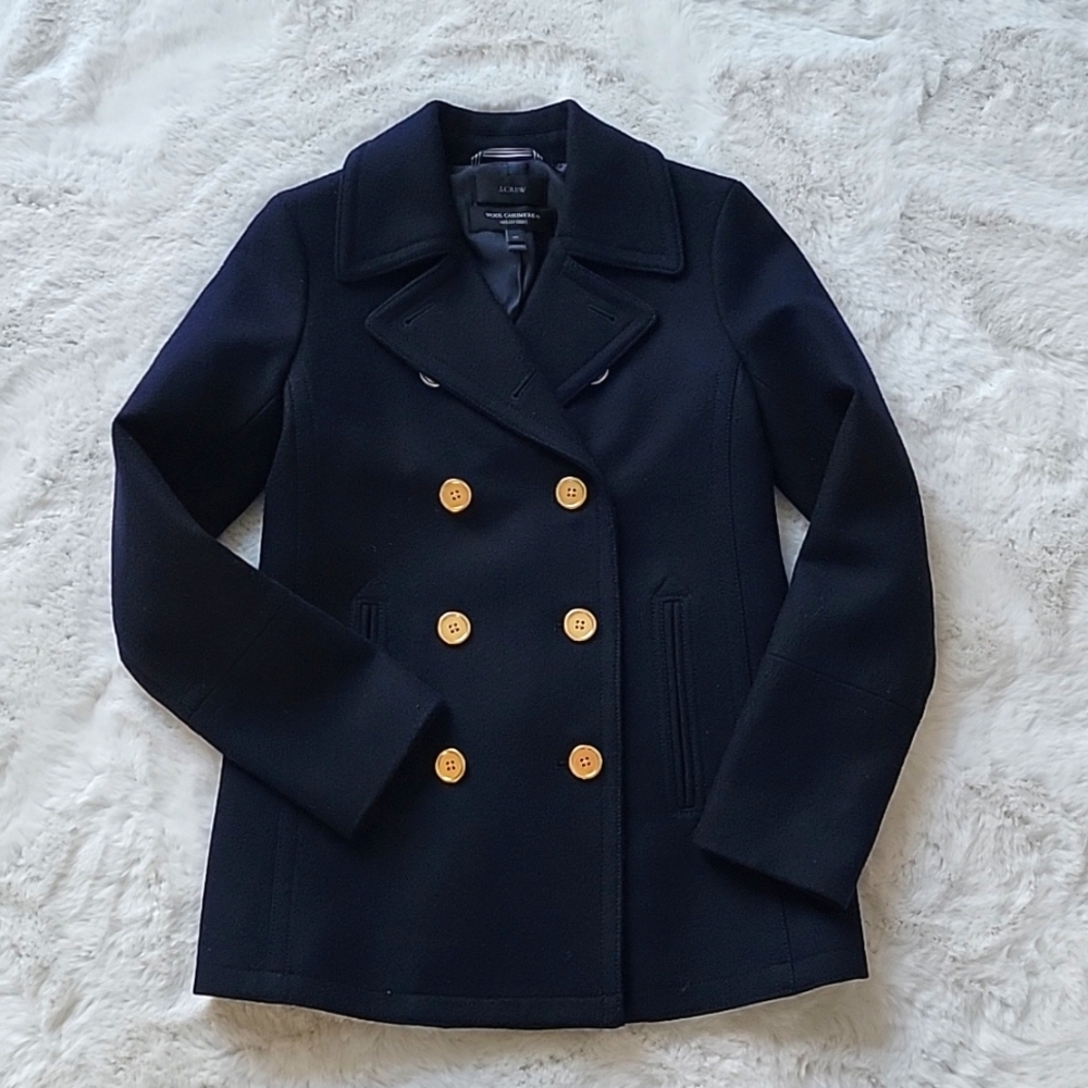 J. Crew Wool Cashmere Navy Pea Coat